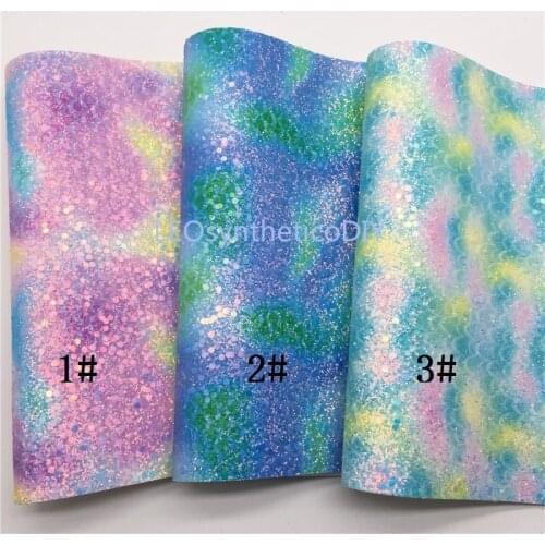 LEOsyntheticoDIY Rainbow Mermaid Iridescent Chunky Glitter Faux Leather Fabric Sheets with Felt Backing Bows DIY 21X29CM T176A