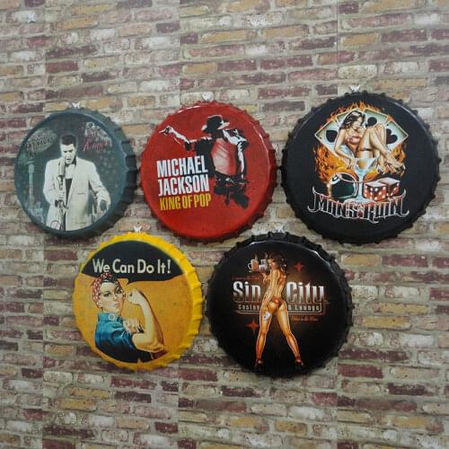 Bottle Cap Metal Tin Signs Beer Cafe Bar Decoration Plates Retro Decoration Wall Art Plaques Vintage Home Decor 42cm Big size