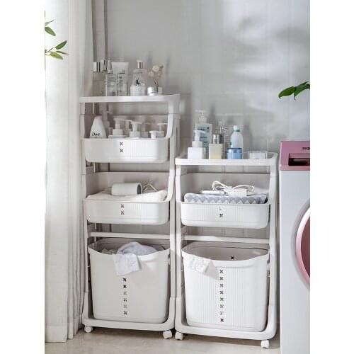 Multi-functional finishing rack bathroom classification shelf dirty laundry basket mobile basket collection rack