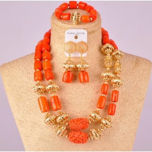 Orange nigerian wedding african coral beads jewelry set 21-2