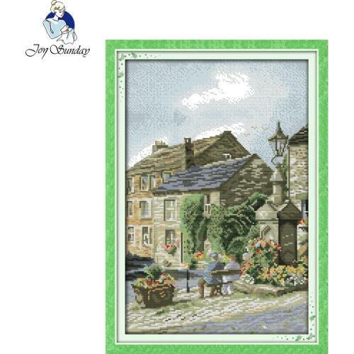 Joy Sunday Leisure steet Cross Stitch Patterns Sets For Embroidery Painting Room Decorative Counted Cross Stitch Kits