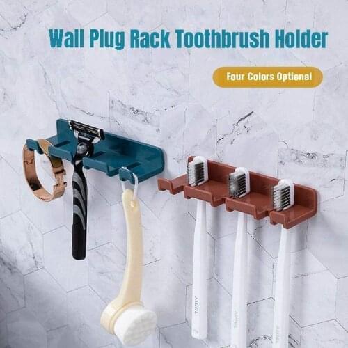 Toothbrush Holder Bathroom Accessories Wall Mounted ElectricToothbrush Rack Storage Hook Razor Shaver Stand Plug Holder Adhesive