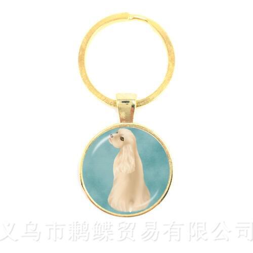 Customize Your Beloved Pet Keychain Round Glass Dome Dog Pattern Series Handmade Keyring Dog Lover Creative Gift Wholesale