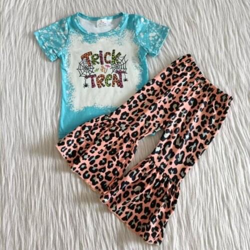 2020 New Fashion Kids Fall Clothing Holiday Wear Short Sleeve Trick or Treat Shirt Leopard pants baby Girls Hallowmas Clothing