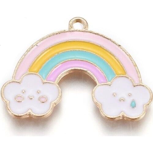50pcs Rainbow Cloud Shape Zinc Alloy Pendants with Enamel for Jewelry Making DIY Bracelet Necklace Accessories 18x24.5x1.5mm