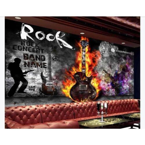 Custom 3D Murals Wallpaper guitar Rock Graffiti Art KTV music bar tooling wall papers background Decoration Wall Painting Mural