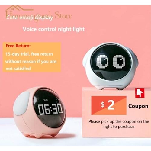 Cute Expression Pixel Kids Alarm Clock Multi Function Electronic Digital Led Night Wake Up Light Table Clock