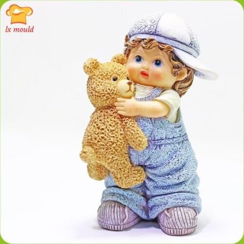 Dolls and Hug Bears Silicone Molds Baby Birthday Gift Candles Soap Chocolate Decorating Cake Tools