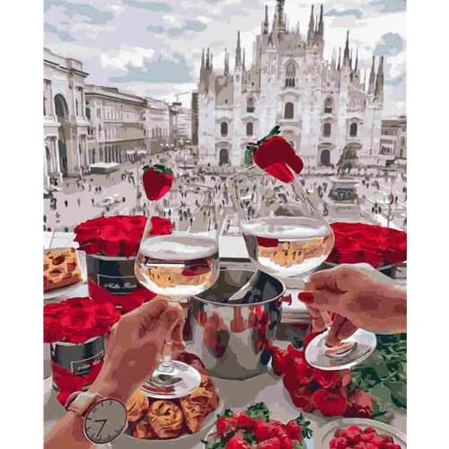 Moderne Diy Canvas Wall Picture Art Paint By Number 40X50cmZero Foundation New Painter Propylene Landscape Candlelight Dinner