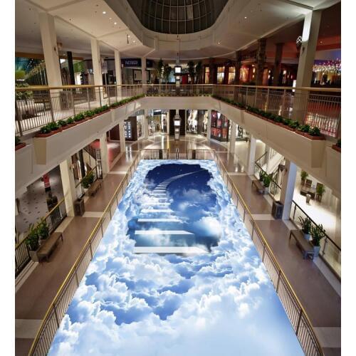 Modern Custom 3D floor mural Star in the sky white clouds the stairs PVC floor sticker painting Murals