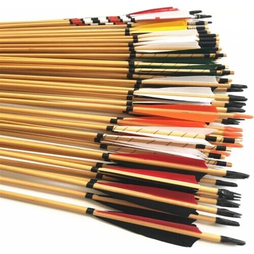 6/12pcs Archery Hunting wooden Arrows Longbow Lenght 32inches 5'' Turkey Feather OD 8.5mm wooden shaft Shooting