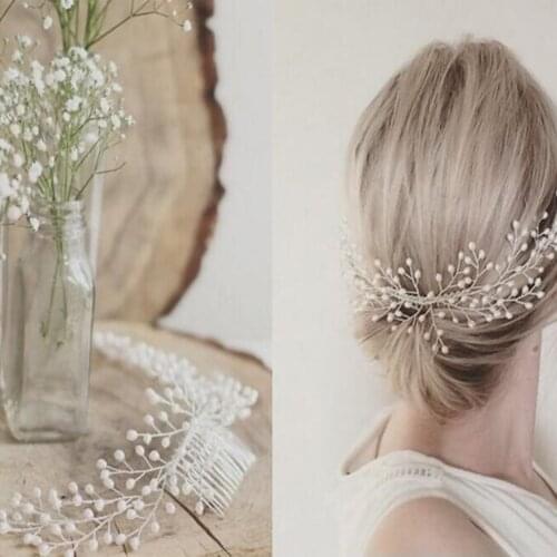 Bridal Wedding Hair Comb Handmade Pearls Headpiece Hair Pins Hair Accessories for Brides Bridesmaids Women Girls Wedding Dresses