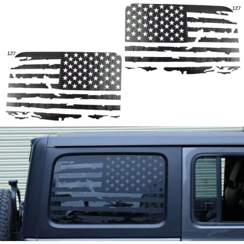 2Pcs Black Vinyl Rear Left Right Window USA Flag Decal Sticker Trim Fit for Jeep Wrangler JL 2018 2019 2020 2021 2022