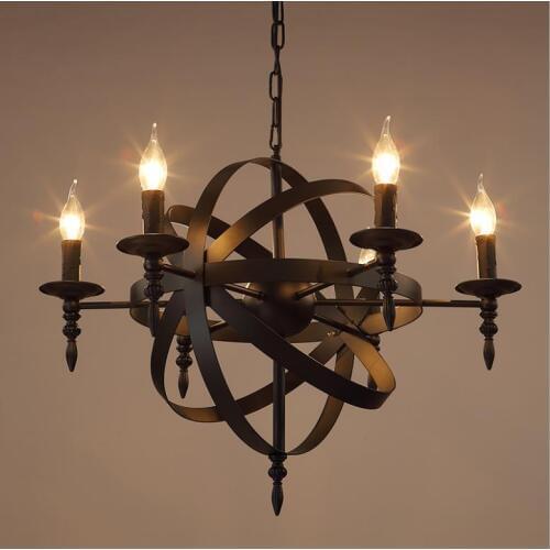 Vintage industrial style living room chandelier coffee restaurant bedroom bar Nordic creative wrought iron candle pendant Lamp