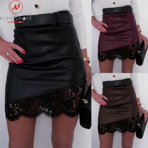 Sexy Women Skirts for Streetwear Patchwork Design Lace Decor See Through Elastic Mid Waist Solid Color Slim Hips Skirts