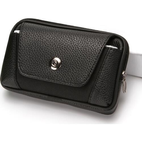 Men Fanny Pack Mobile Phone Bags Black Color Hasp Zipper Male Coin Purse Burse Good Quality Bag Waist Packs Casual Man Purse