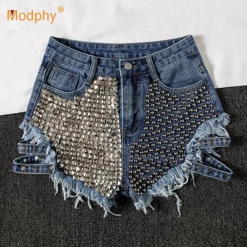 Hot Sale Rivet Denim Shorts 2021 Summer Spring Women High Waist Loose Tassel Jeans Shorts Fashion Sexy Female Shorts S-Xl New
