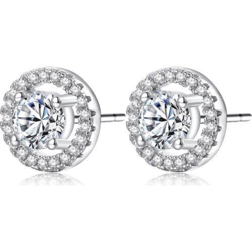 Utimtree Simple Classic Sterling Silver Stud Earrings 925 Fashion Women Jewelry 4 Prongs Setting Cubic Zirconia Earrings Female