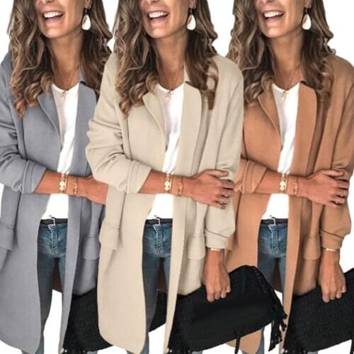 Office Lady Autumn Solid Color Lapel Collar Pockets Decor Slim-Fit Blazer Jacket Autumn Fashion Blazer Jackets Office Work Suit
