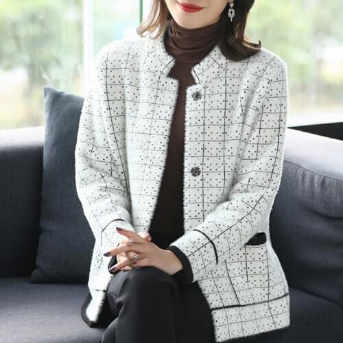 2020 autumn new mink fur sweater jacket thickened wild knit cardigan women solid pocket single button