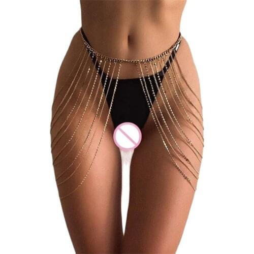 Gold Silver Rhinestones Multi Layers Body Chain Belly Chains Women Leg Thigh Harness Chain Summer Beach Long Tassel Body Jewelry