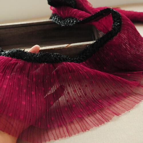 1M Pleated Dot Lace Trims Embroidery Laces Ribbon Lace Fabric 15cm Applique Sewing Trim Guipure Crafts Mesh Laces For Dress Q06