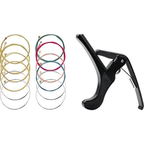 1 Pcs Quick Change Folk Acoustic Electric Guitar Trigger Capo Key Clamp & 2 Sets Guitar Strings Replacement Steel String