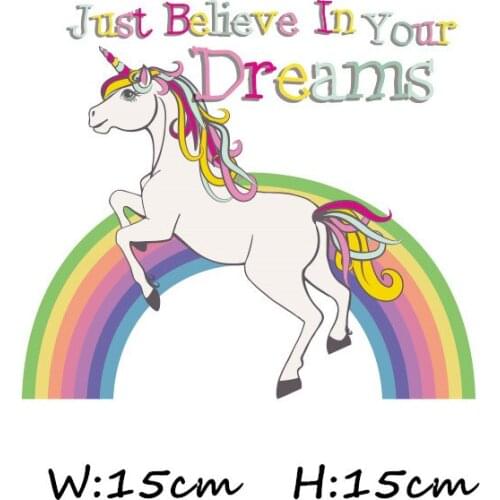 1Pcs Patch Iron-on Clothes Rainbow horse cartoon letter Clothing Deco Diy Accessory Heat Transfer Washable Badges Patch