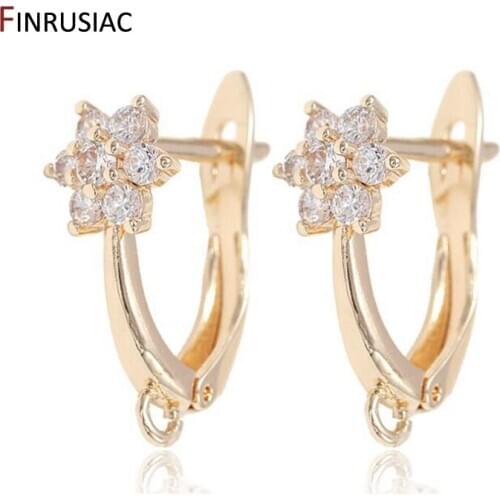 2020 New Design Luxury AAA Zircon Flower Earrings Clasps Earring Hooks DIY Craft Jewelry Accessories Brass Metal Plated 14K Gold