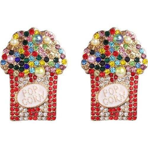 2021 Korean Fashion Full Colorful Rhinestone Earrings Women Geometric Statement ZA Earrings Jewelry Femme Indian Crystal Earring