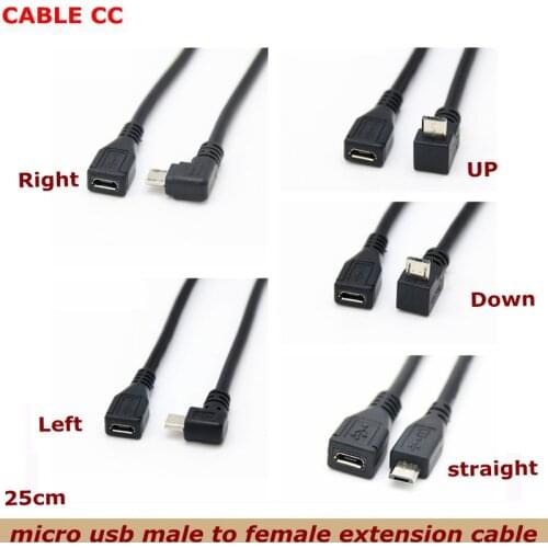 25cm 90 degree 4x angle micro male to micro female USB adapter converter data charger cable CORD new up and down right left