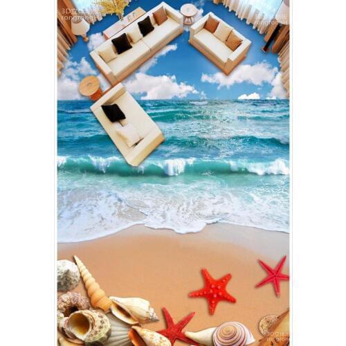 Beach 3d floor wallpapers Waterproof floor mural painting Custom Photo self-adhesive 3D floor wallpapers