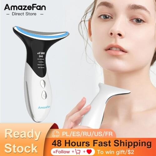 AmazeFan Neck Beauty Device 3 Colors LED Photon Therapy skin care&EMS lifting neck face Skin Tighten Anti Wrinkle face massager