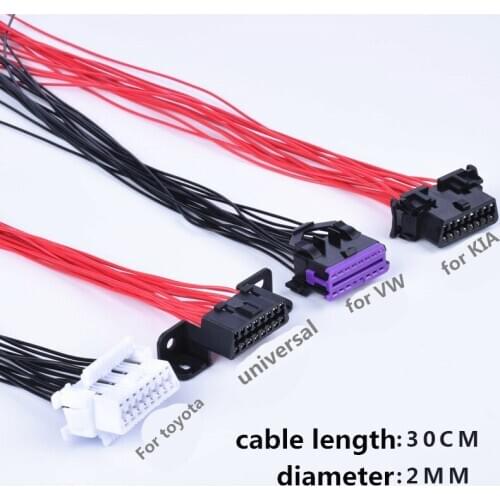 Car Diagnostic Plug with Cable Female Power Test OBD2 16-pin Female Connector for Toyota Kia-Volkswagen