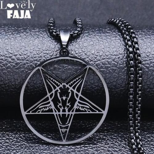 Large Talisman Baphomet Black Color Stainless Steel Necklace Pendant Goat PIN Jewerly Satanic PIN Lucifer Patch collares N1160S0