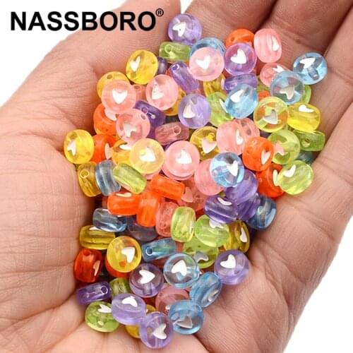 100pcs/lot 4x7mm Transparent Color Acrylic White Heart Shape Beads For Jewelry Making Loose Spacer Beads DIY Bracelet Necklace