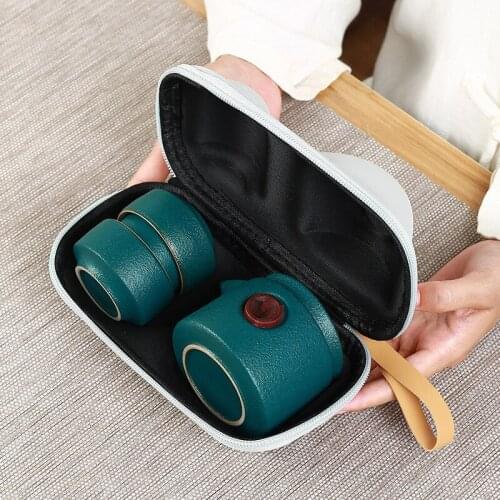 Porcelain Kung Fu Tea Set Storage Bag TeawareCreative Portable Travel Ceramic Tea Set One Pot Two Cup Gift Set