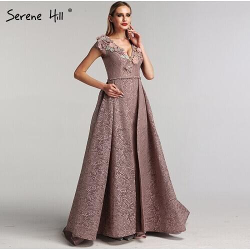Purple V-Neck Handmade Flowers Lace Prom Dresses 2020 Sleeveless Mermaid Sexy Prom Gowns Serene Hill BLA60764