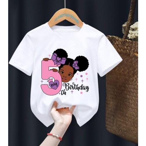 Black Girl My 1-9th Birthday Number Print Name T-shirt Children Birthday Gift Present Clothes BabyLetter TOps Tee,Drop Ship
