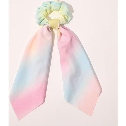 Korean Kawaii Bow-Knot Elastic Hair Bands Rainbow Scrunchies Long Ribbon Bow Ponytail Hair Tie Rope Women Girls Hair Accessories