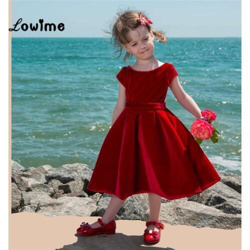 Red Velvet Flower Girl Dresses 2018 Pretty Little Girl Christmas Party Dress First Communion Dresses Custom Kids Evening Gowns