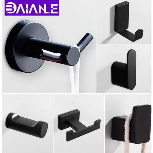 Robe Hook Black Stainless Steel Bathroom Hook for Towels Bag Hat Wall Mounted Double Clothes Coat Hook Wall Hanger Bath Hardware