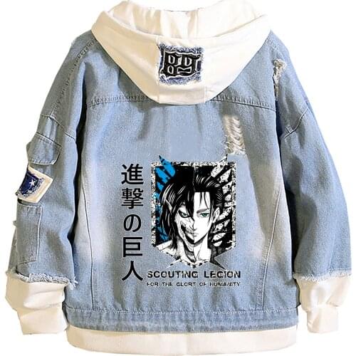 Attack on Titan Anime Denim Jackets Scout Legion Print Jeans Sweatshirt Unisex Harajuku Streetwear Plus Size Couple Hoodies