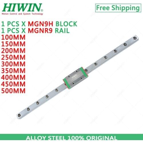 Free Shipping Alloy Steel HIWIN MGN9 Linear Rail 200mm 250mm 300mm 350mm 400mm 450mm linear Guideway with MGN9H Long Guide Block