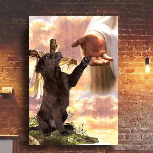 Little Chocolate Labrador God hand Photo Canvas