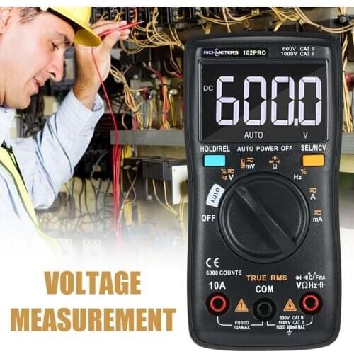 RM102Pro Auto Multimeter 6000 counts Back light AC/DC Ammeter Voltmeter Diode Resistance Capacitance Temperature Test Multimeter