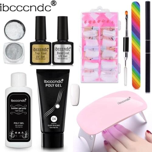 9pcs/Lot 15ml Poly Nail Gel Kit Quick Builder Nail Enhancement With Brush Slip Solution Nail Tips File Mirror Effect Powder