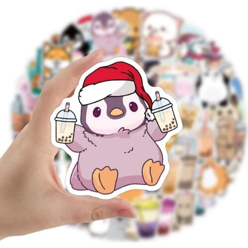 52Pcs Cartoon Animal Pearl Milk Tea Stickers Laptop Guitar Luggage DIY Phone Waterproof Graffiti Sticker Decal Kid Classic Toys