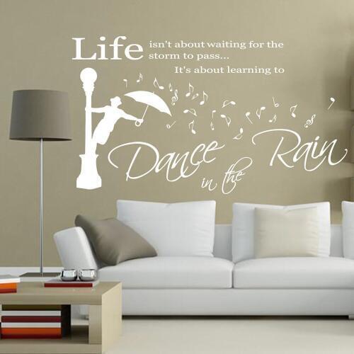Dance in the Rain Wall Decals Quotes Dance Music note Diy Musician Wall Sticker Vinyl Home Living Room Decoration Poster Z533