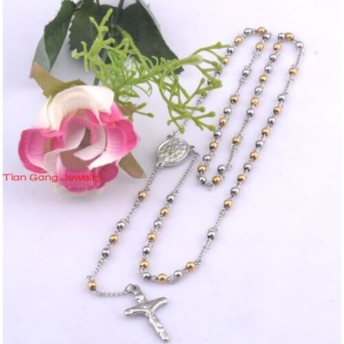New Men Womens Stainless Steel Pendant Necklace SilverGold Color Jesus Christ Crucifix Cross Rosary Vintage Long Necklace
